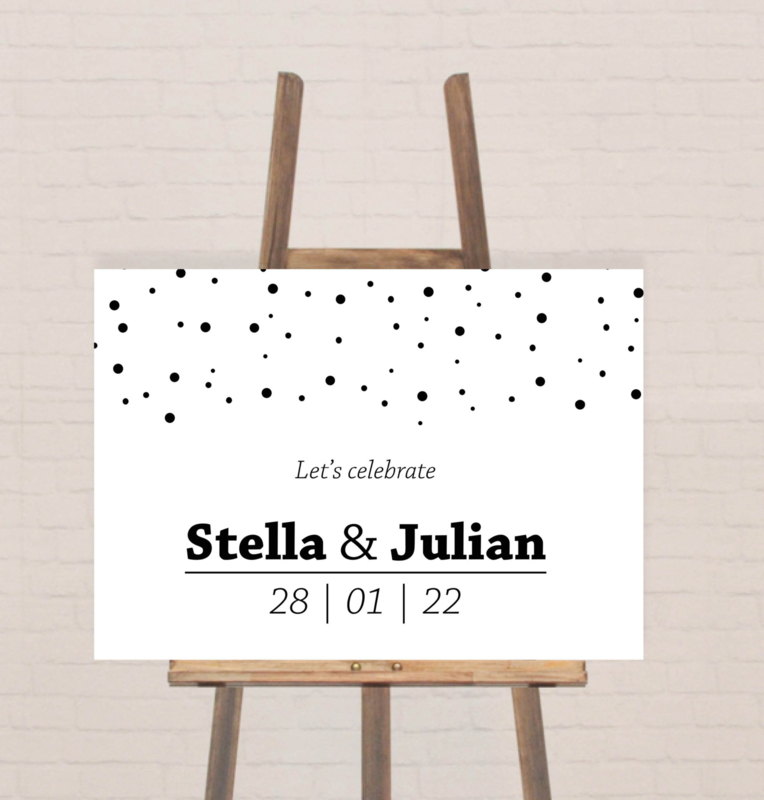 Welkomstbord bruiloft  | minimalistische confetti 'Julian & Stella"