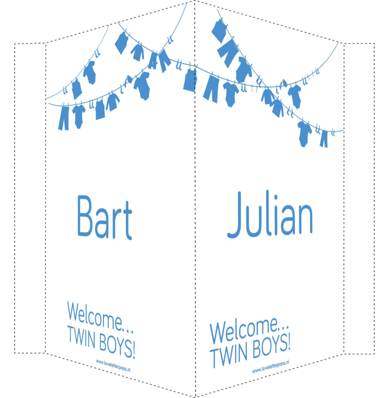 Geboortebord/ raambord | Tweeling waslijn jongens| naam | blauw vanaf