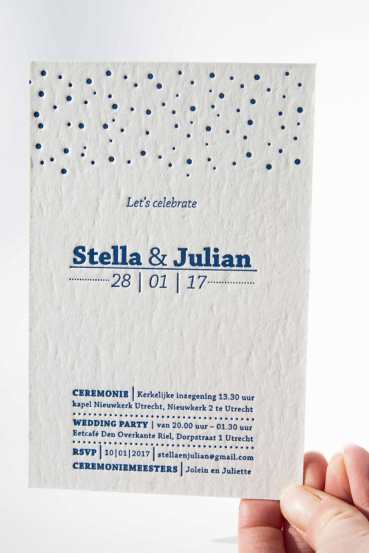 Trouwkaart | letterpress  | 11 x 17 cm | 1 kleur | 'Lets' Celebrate' vanaf