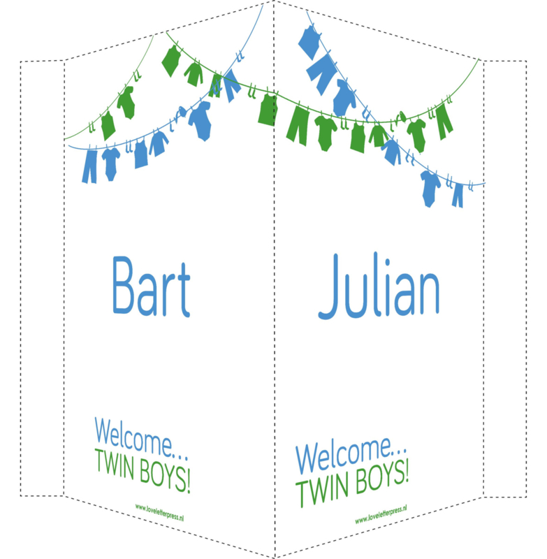 Geboortebord/ raambord | Tweeling waslijn jongens| naam | blauw/groen vanaf