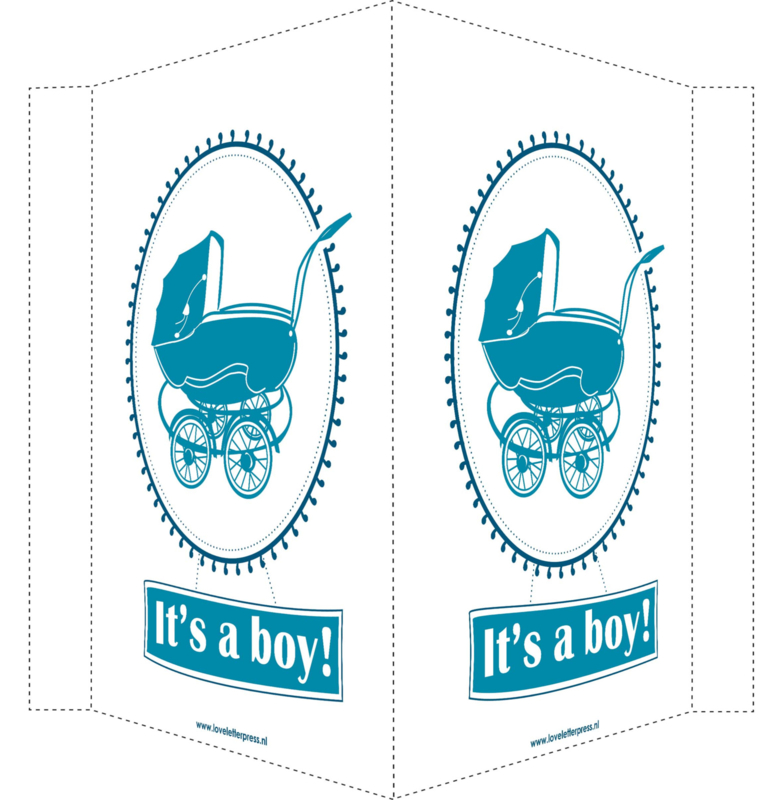 Geboortebord/ raambord | Vintage kinderwagen It's a boy | petrol blauw
