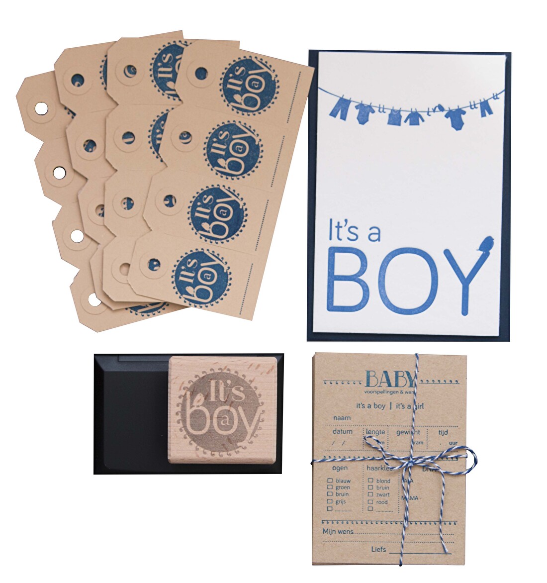 babyshower pakket jongen in letterpress goedkoop.