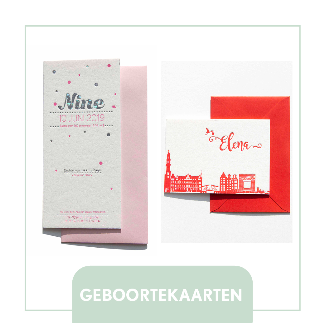 GEBOORTEKAARTEN letterpress goedkoop modern hip