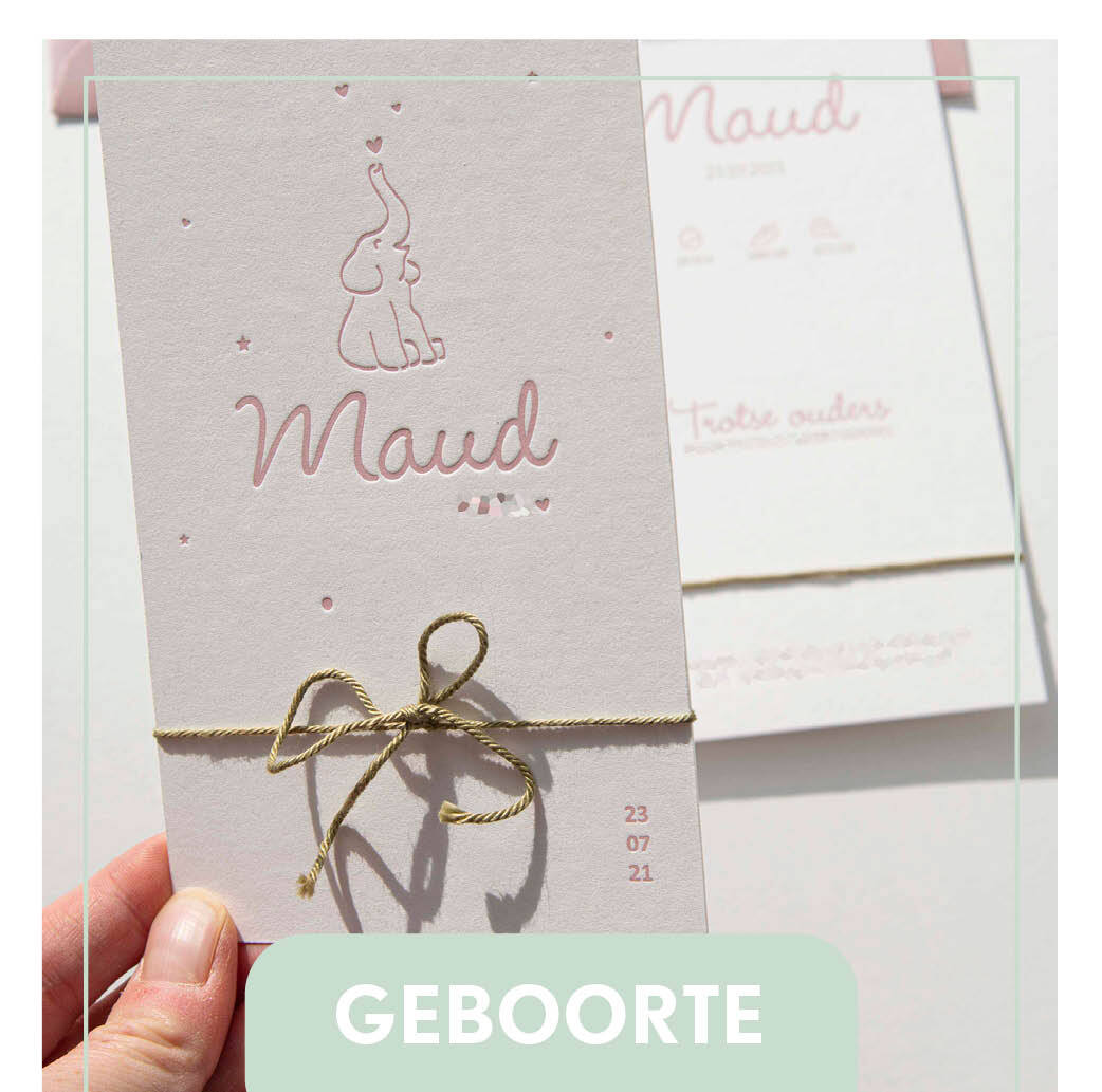 geboortjekaartje letterpress, sluitzegels, raamboden geboorte, goedkoop