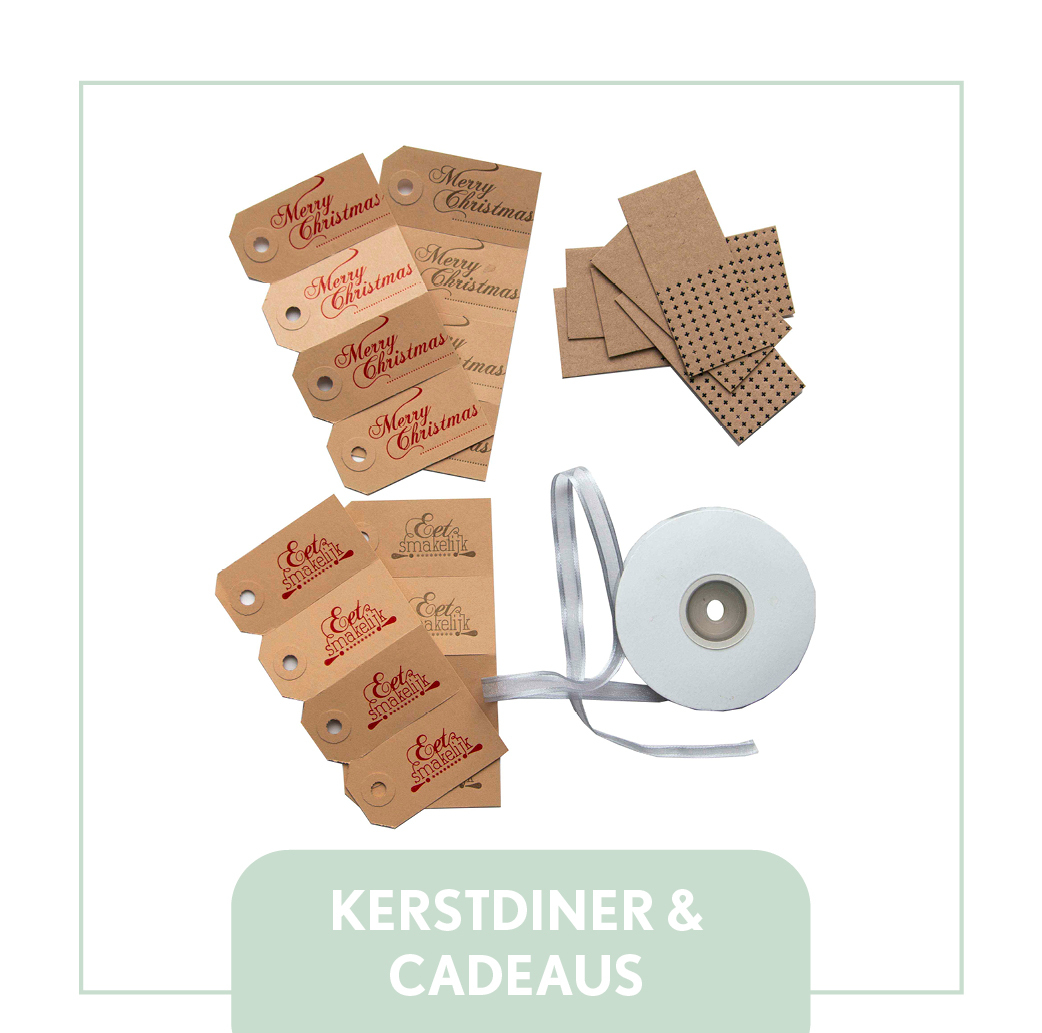 Kerstlabels voor het kerstdiner en kerstcadeaus