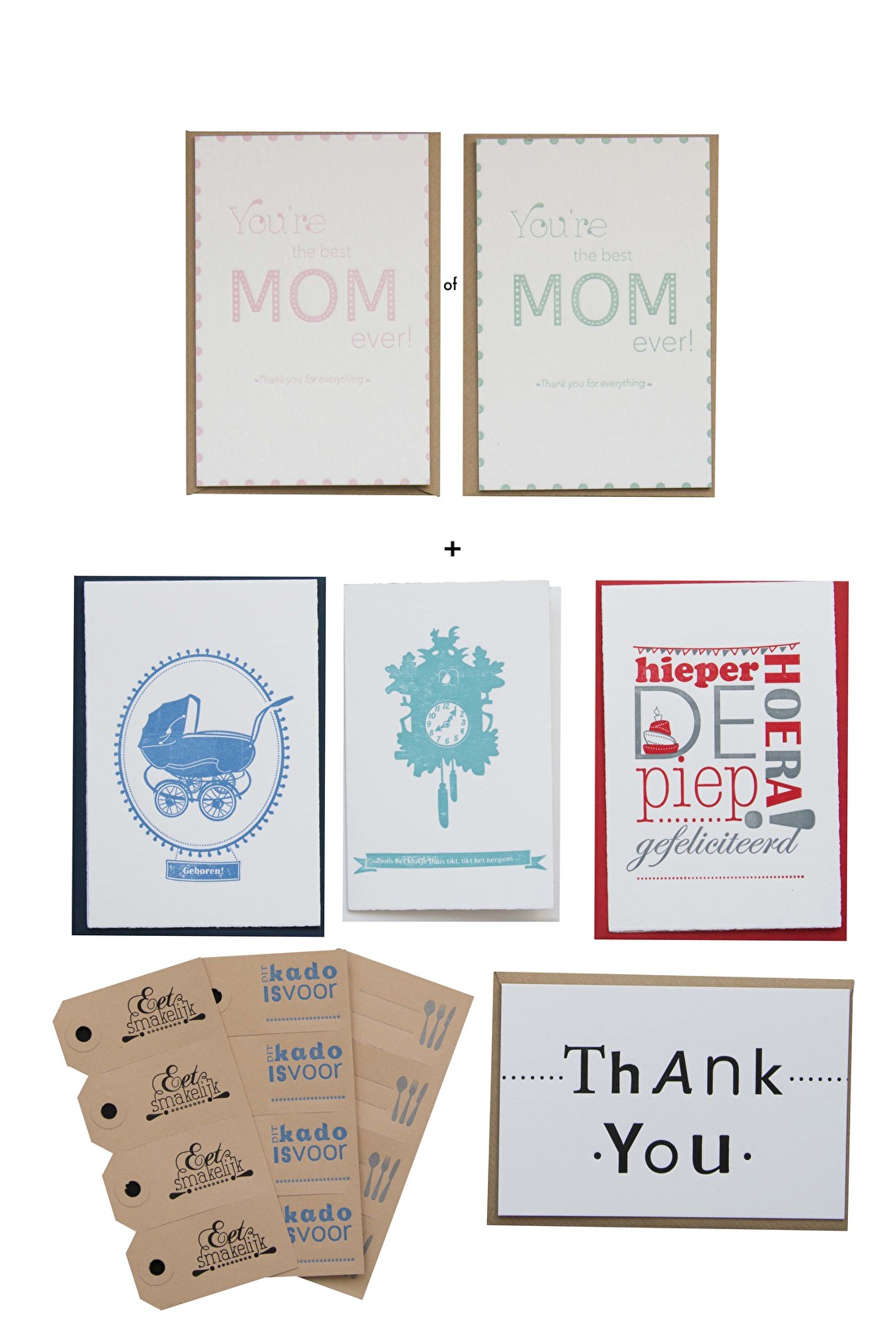 Moderdag cadeau set luxe kaarten en labels letterpress goedkoop