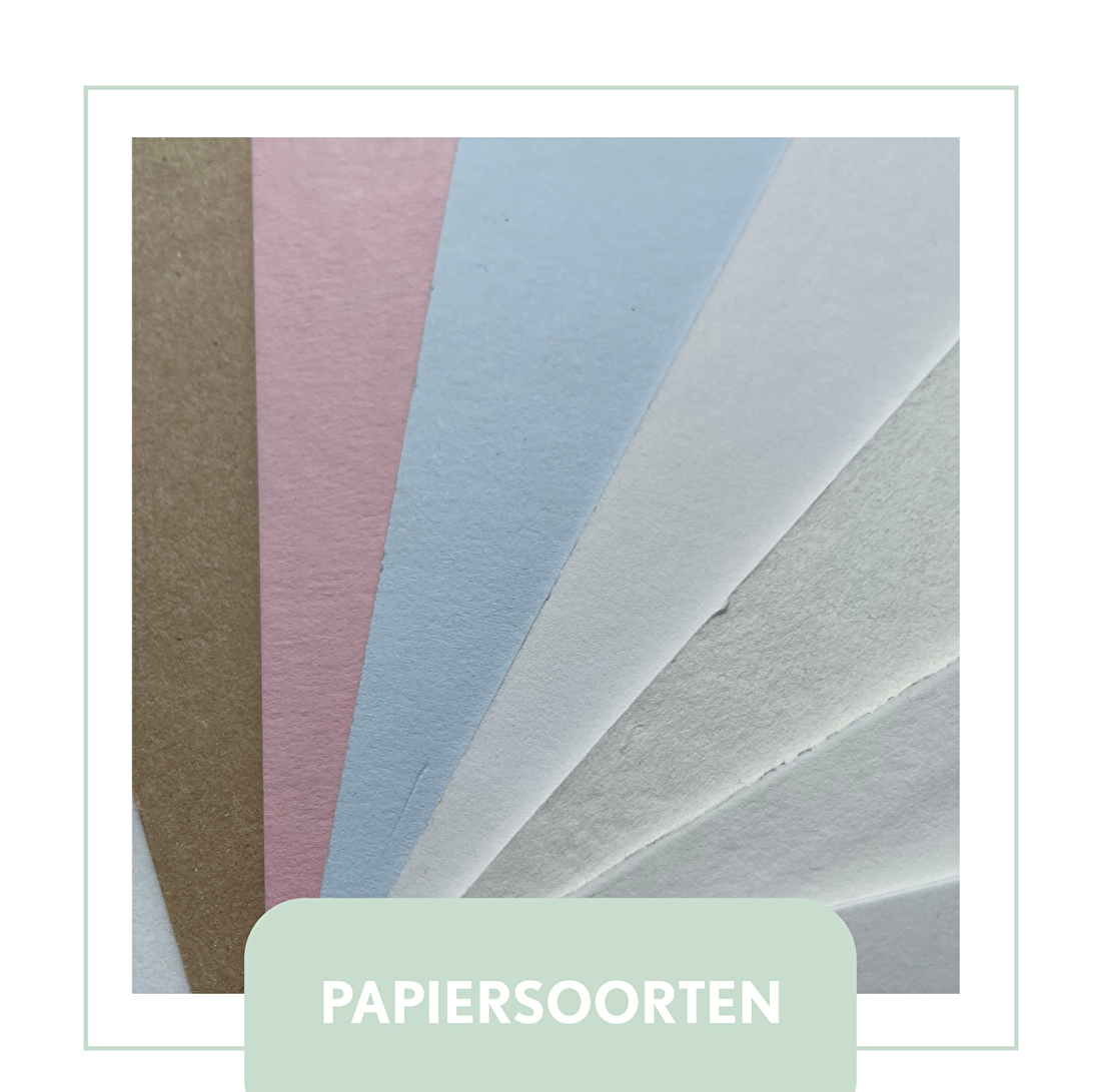 Papiersoorten letterpress, 100% katoenpapier, cotton paper, gemunt, macho wild, geboortekaartje letterpress, goedkoop, trouwkaart