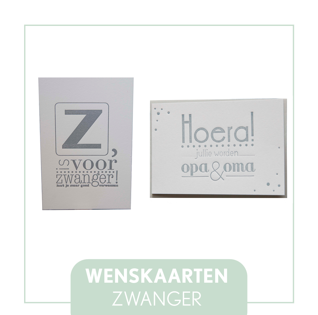 wenskaarten zwanger letterpress geboorte aankondiging