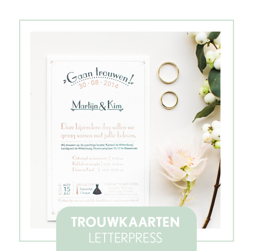 trouwkaarten letterpress stationery trouwstijl vinatge hip modern uniek goedkoop