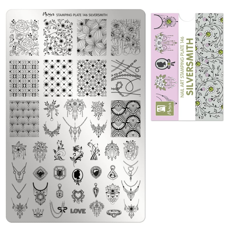 Moyra Stamping Plate 146 Silversmith + Gratis Try-on plate Sheet