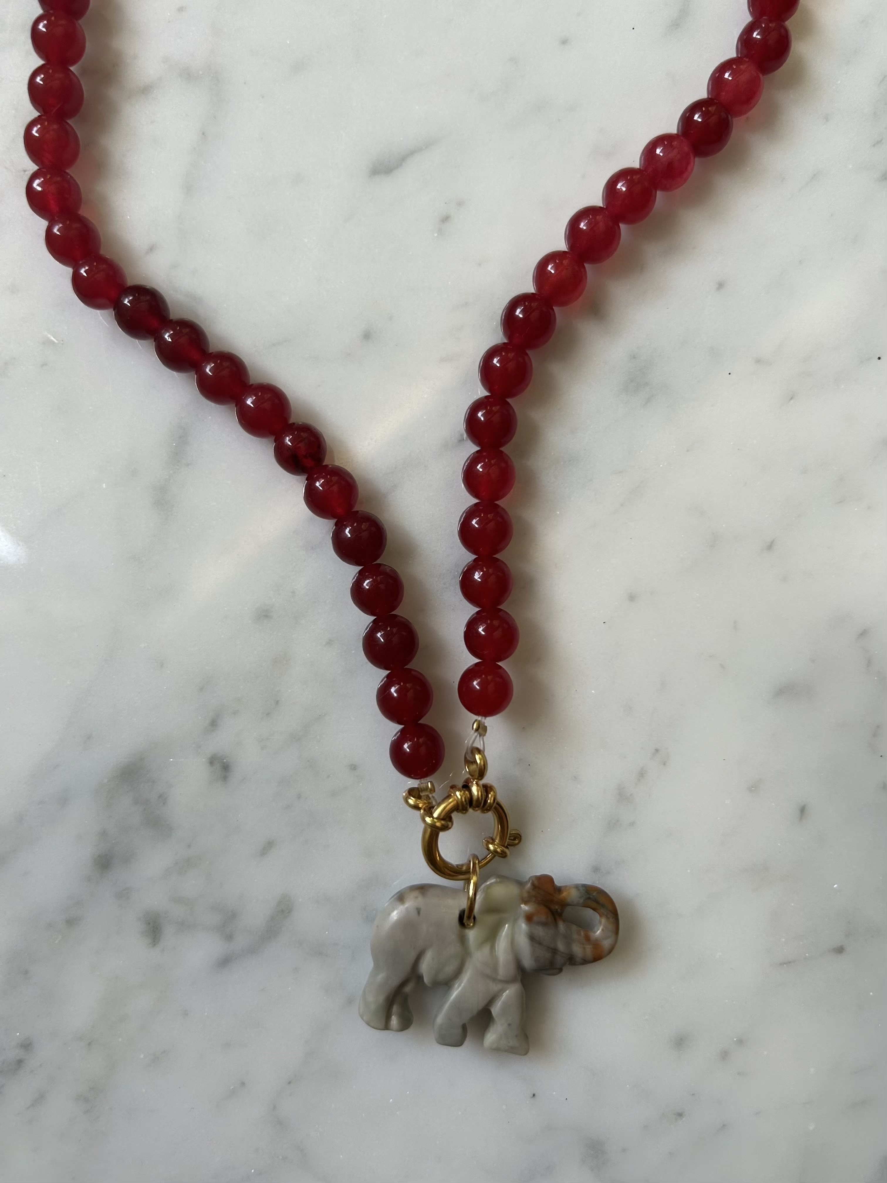 Kralenketting - Rood jade