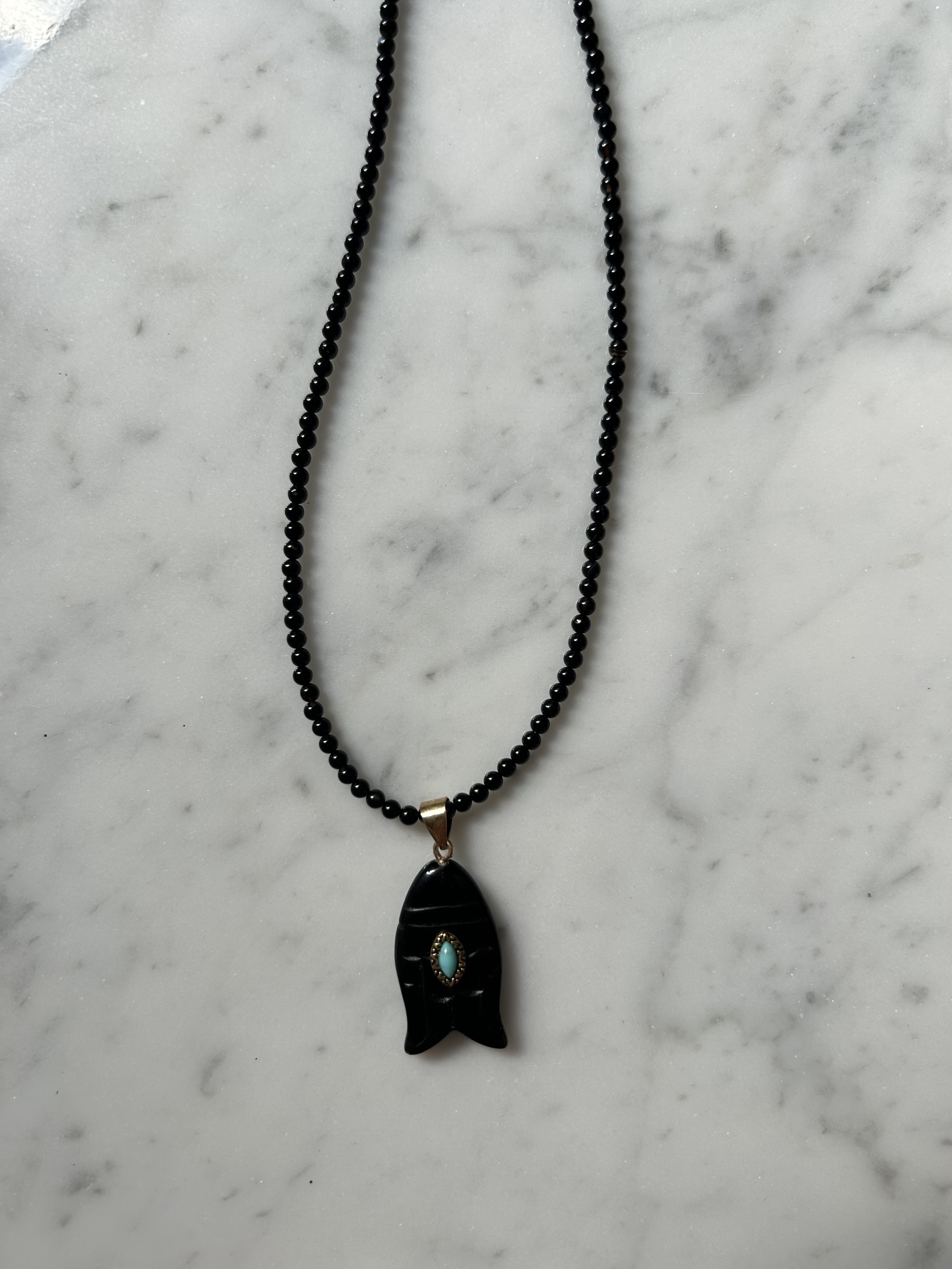 Golden black agate & obsidian fish