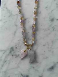 Kralenketting - Lila/geel/wit mix jade