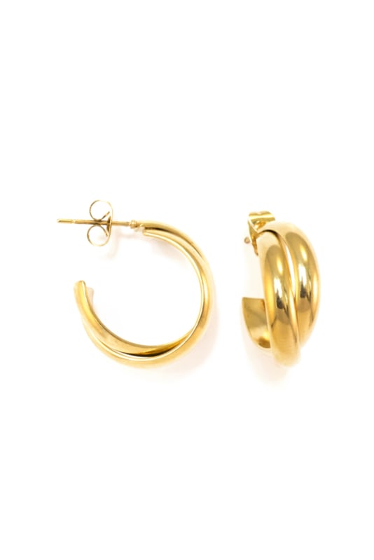 Golden double earstud hoops