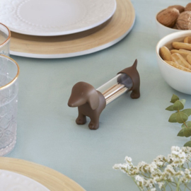 Teckel bruin Tandenstoker houder/ peper en zout