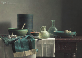 Henk Helmantel "Romeins glas en chinese rok op spaanse tafel"