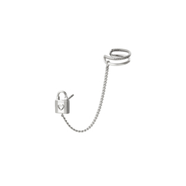 Oorknopje met slot en earcuff - Stainless steel zilverkleurig
