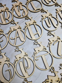 Houten mini kerstbal met letter - Letter kerstbal