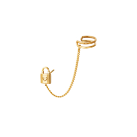 Oorknopje met slot en earcuff - Stainless steel goudkleurig
