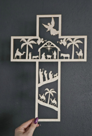 Kerst kruis 38cm blanco hout