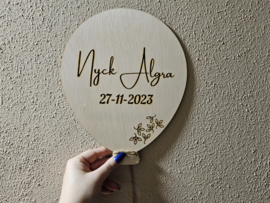 Houten ballon met naam - Geboorte ballon - Gepersonaliseerde ballon