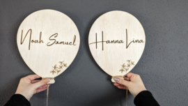 Houten ballon met naam - Geboorte ballon - Gepersonaliseerde ballon