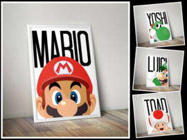 Posters 4 stuks Mario, Luigi, Toad en Yoshi A4 formaat