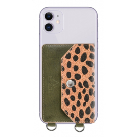 My Style Crossbody Stick-On Phone Pocket with RFID Green Leopard