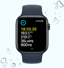 Apple Watch SE 44mm Black met zwart Siliconenbandje