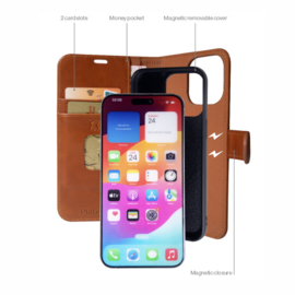 Platina Real Leather 2-in-1 Wallet (MagSafe Compatible) for Galaxy A36/A56 Cognac
