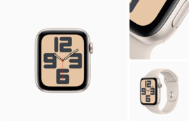 Apple Watch SE 44mm Sterrenlicht (Creme) met Siliconenbandje