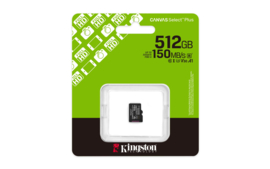 KINGSTON 512GB micSDXC Canvas Select Plus Gen3 150R A1 Single Pack w/o ADP