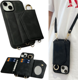 Casemania Hoesje Geschikt voor Apple iPhone 12 & 12 Pro Charcoal Gray - Luxe Back Cover 2 in 1 met Koord