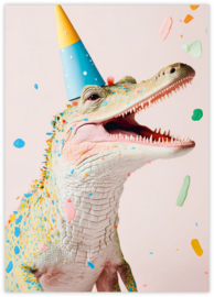 art.nr: 996010032 Krokodil met Feestmuts