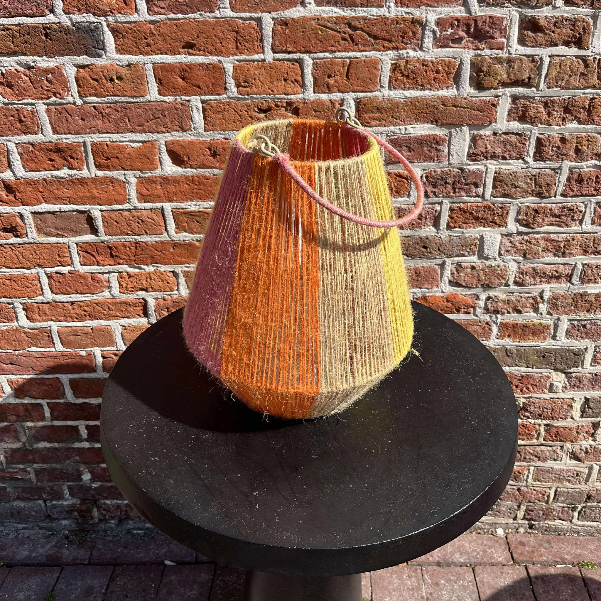 Lantaarn Jute 30x26cm streep breed (oranje-roze-geel-naturel)