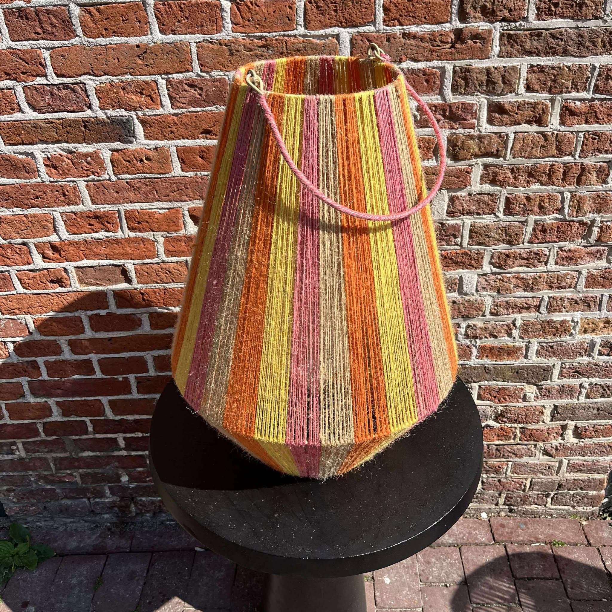 Lantaarn Jute 50x20cm streep smal (oranje-roze-geel-naturel)