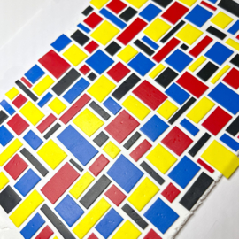 Supergave Mondriaan statement oorbellen met primaire kleuren | Tableau | collectie WINTER/KERST voor wintertype | rvs oorstekers