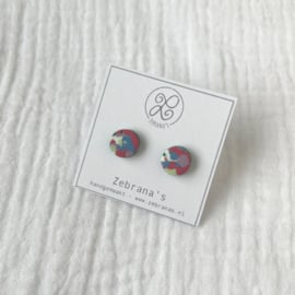 Kleine ronde confetti oorknopjes met mintgroen, blauw, roze, donkergroen en paars | handgemaakt van klei | collectie ZOMER voor zomertype | rvs oorstekers