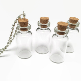Ketting met GROOT leeg glazen flesje met kurk, handgemaakt tot ketting, goed te personaliseren
