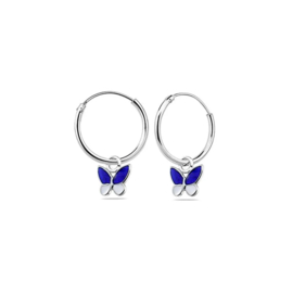 925 ZILVEREN BLAUW WITTE VLINDER KINDER HOOPS
