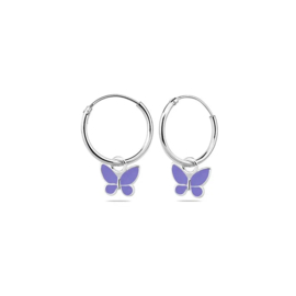 ZILVEREN VIOLETTE VLINDER KINDER HOOPS