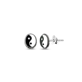 925 ZILVEREN CARRETERA YIN YANG GEOXIDEERDE OORKNOPJES