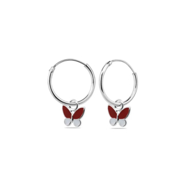 925 ZILVEREN ROOD WITTE VLINDER KINDER HOOPS