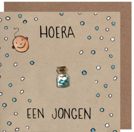 Kaart + Enveloppe: Hoera een Jongen
