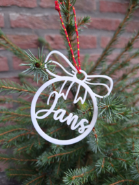 Kerstbal met strik en naam