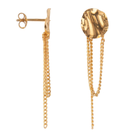 Folded Medium Round Chain Stud Earring Gold Plated