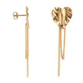 Folded Heart Stud Chain Earring Gold Plated