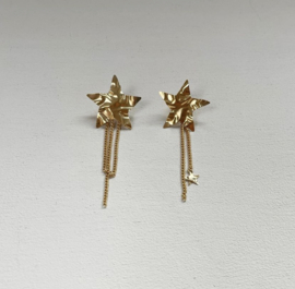 Folded Star Stud Chain Earring Gold