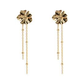 Medium Folded Flower Chain Stud Earring Gold Plated