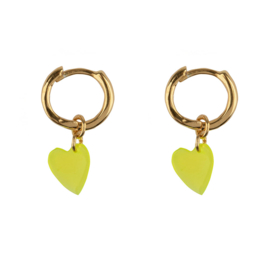 Small Hoop Resin Heart Earring Gold Plated